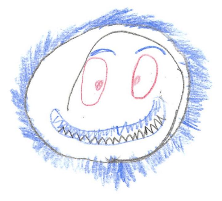 A fuzzy drawn by a kid at a Brave Fuzzy book talk