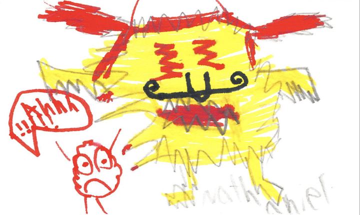 A fuzzy drawn by a kid at a Brave Fuzzy book talk