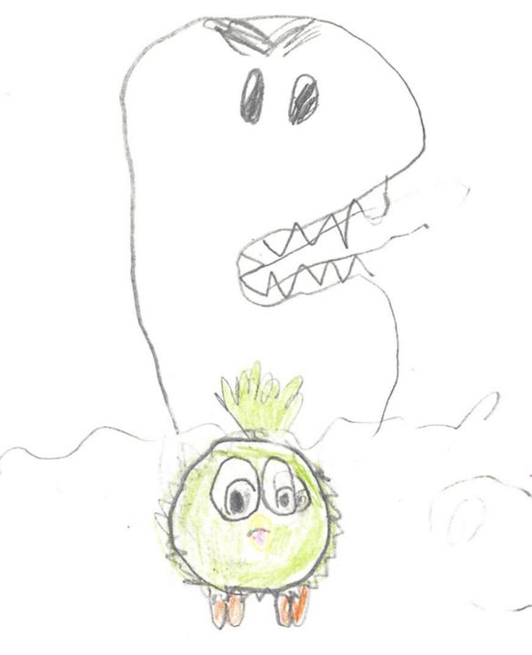 A fuzzy drawn by a kid at a Brave Fuzzy book talk