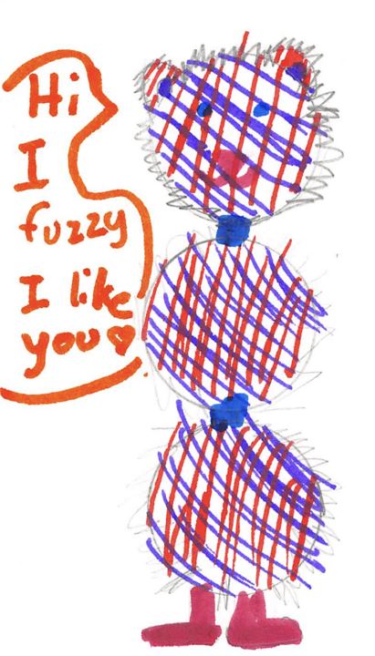 A fuzzy drawn by a kid at a Brave Fuzzy book talk