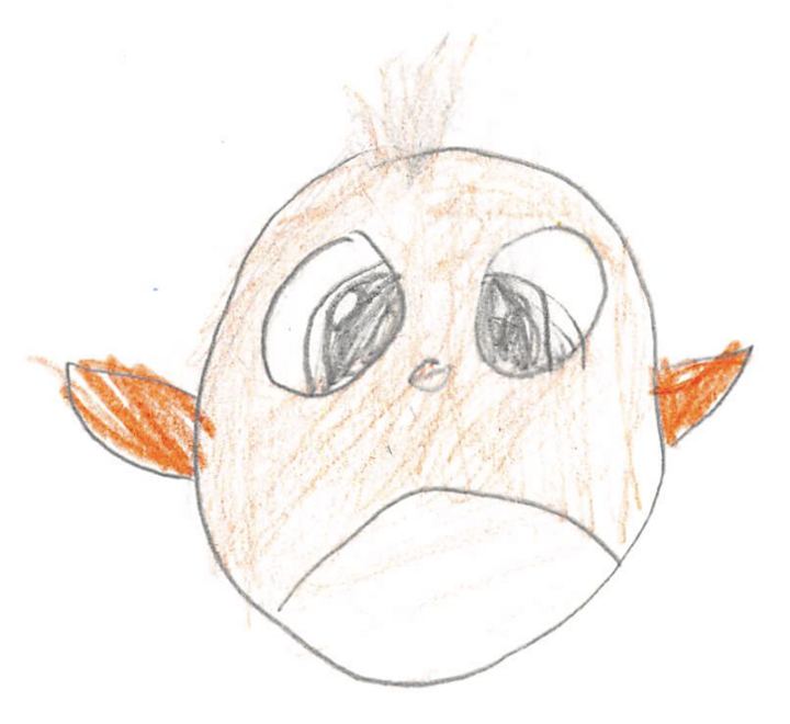 A fuzzy drawn by a kid at a Brave Fuzzy book talk