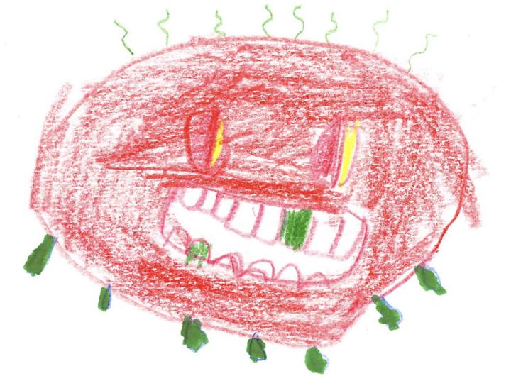 A fuzzy drawn by a kid at a Brave Fuzzy book talk