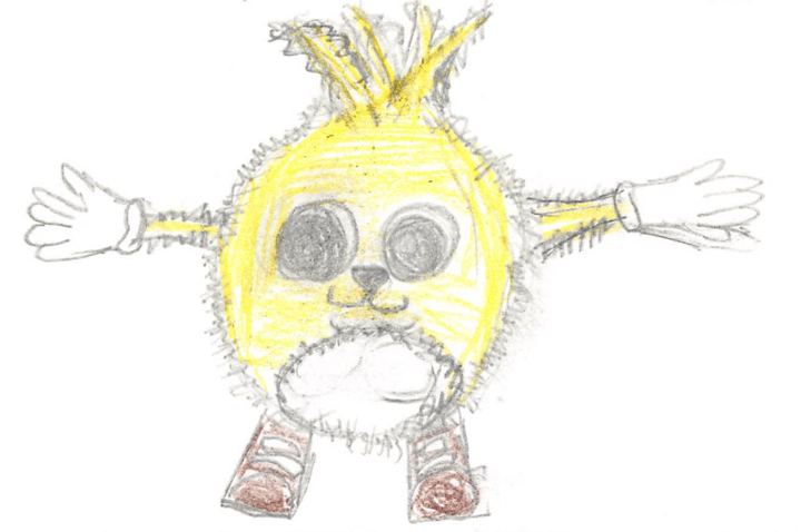 A fuzzy drawn by a kid at a Brave Fuzzy book talk